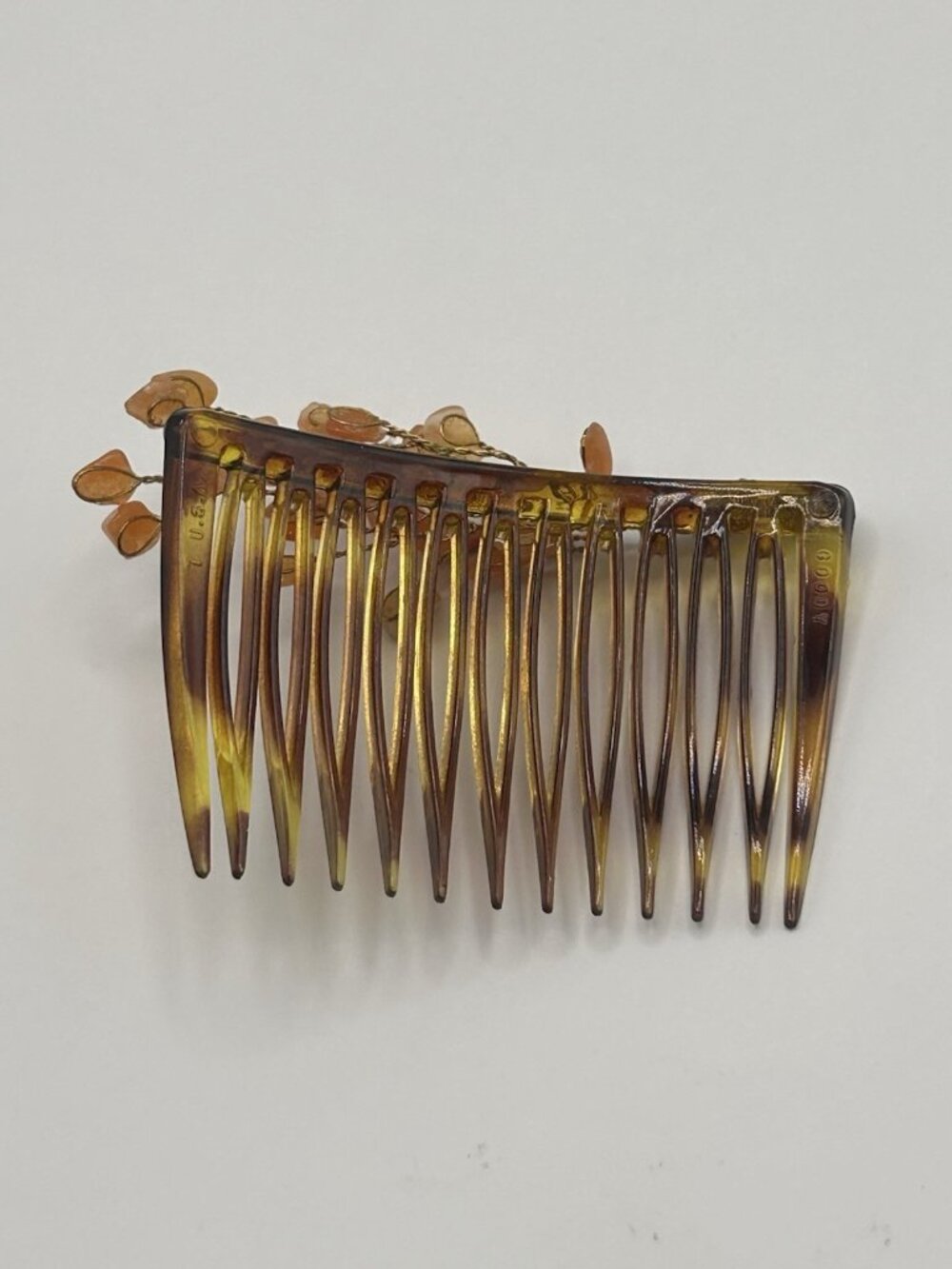 Vintage Goody Hair Comb Claw Clip Tortoise Coral Color Stones Wire Brown Hair - Picture 7 of 13